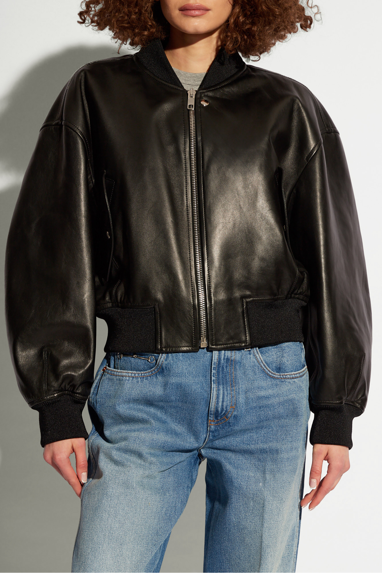 Black Leather bomber jacket Gucci Vitkac GB